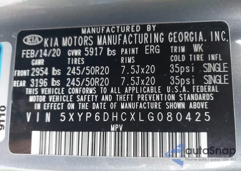 2020 Kia Telluride S from USA, damaged, VIN 5XYP6DHCXLG080425